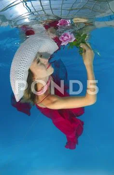 Underwater fashion in the pool Stock Photos