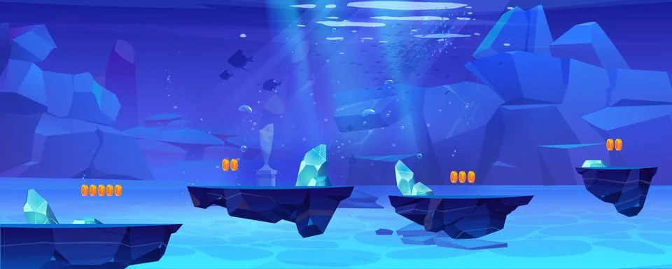 Underwater game level map with floating platform 스톡 일러스트