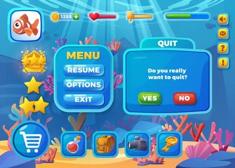Underwater game pause menu vector illustration Stock Illustration