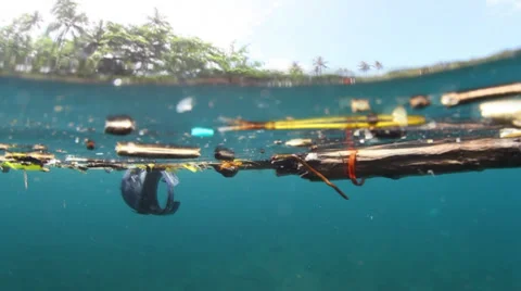 Underwater garbage - trash floating at sea, two footage Video stock 31460979