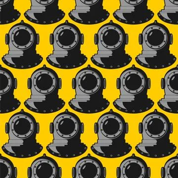 Underwater helmet pattern seamless. Old diving helmet background. vector orna Stock Illustration