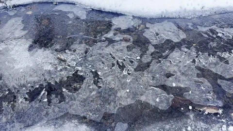 Underwater Ice and Air Bubbles in a Snowy Stream with Natural Water Sounds Stock Footage 327982494