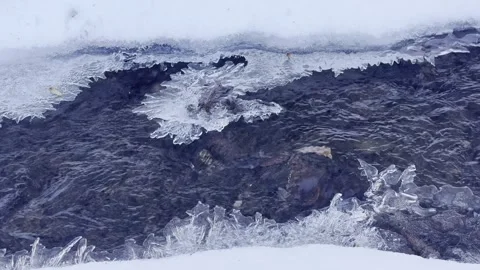 Underwater Ice and Air Bubbles in a Snowy Stream with Natural Water Sounds Stock Footage 327982500