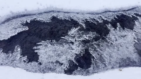 Underwater Ice and Air Bubbles in a Snowy Stream with Natural Water Sounds Stock Footage 327982501