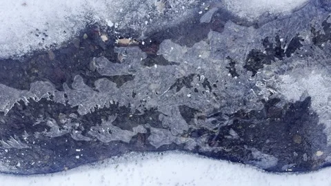 Underwater Ice and Air Bubbles in a Snowy Stream with Natural Water Sounds Stock Footage 327982502
