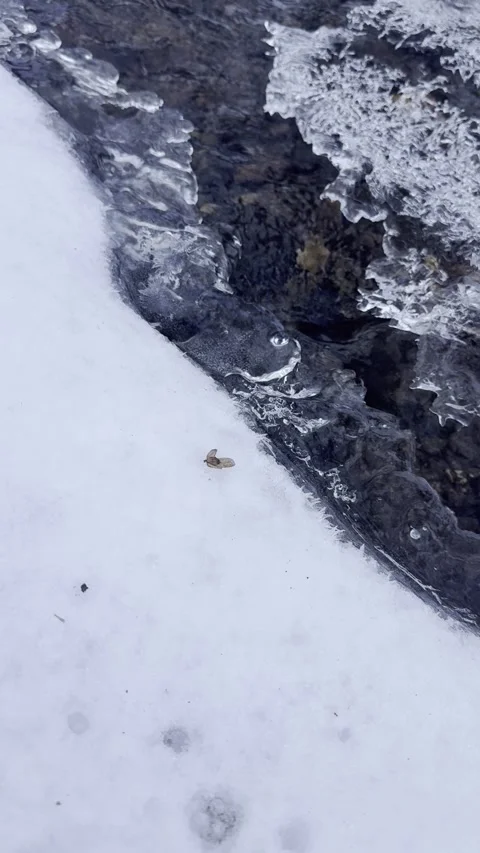 Underwater Ice and Air Bubbles in a Snowy Stream with Natural Water Sounds Stock Footage 327982504