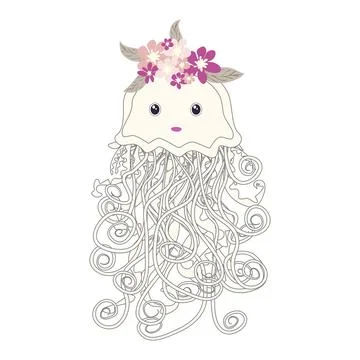 Underwater inhabitants in boho style. Vector illustration animals with flower 스톡 일러스트