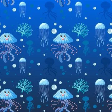 Underwater Jellyfish and Coral Pattern Illustrazione stock