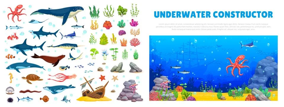 Underwater landscape constructor arcade game asset イラスト素材
