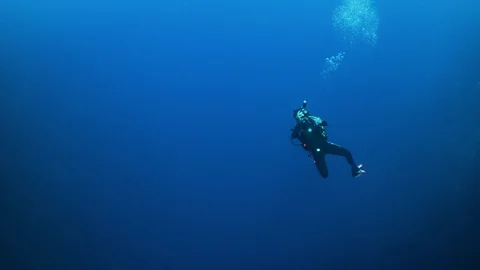 Underwater Landscape with a Dive Alone, Diving in CCR Rebreather Stock Footage 124989582