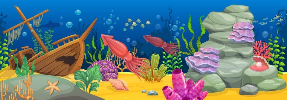 Underwater landscape game panoramic background Stock Illustration