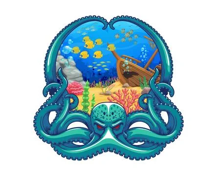Underwater landscape in octopus tentacles frame Stock Illustration