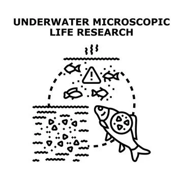 Underwater life research studying microplastic pollution Stock Illustration