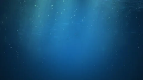 Underwater Light Rays Scene with Descending Bubbles in Deep Blue Stock Footage 306850830