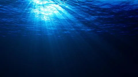 Underwater lights rays light beams penetrating the surface of water 8K Stock Illustration