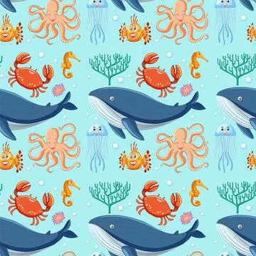 Underwater Marine Life Pattern Stock Illustration
