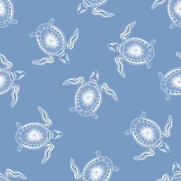 Underwater marine life pattern. Turtle animal seamess background Illustrazione stock