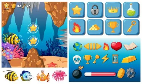 Underwater mega gaming pack Stock Illustration