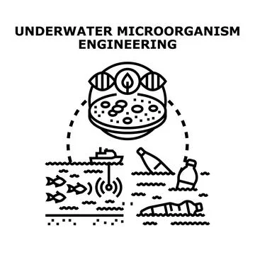 Underwater microorganism engineering for environmental cleanup and research Stock Illustration