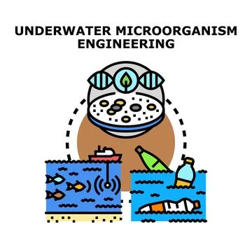 Underwater microorganism engineering for environmental cleanup and research Stock Illustration