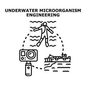 Underwater microorganism engineering for ocean cleanup operations Stock Illustration
