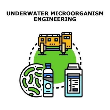 Underwater microorganism engineering process and development concept Illustrazione stock