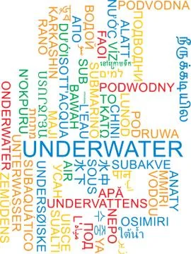 Underwater multilanguage wordcloud background concept Stock Illustration