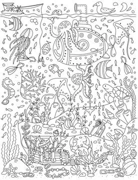 Underwater ocean adventure scene Stock Illustration