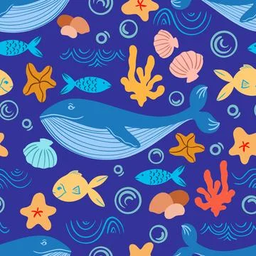 Underwater ocean animals seamless pattern design Stock Illustration