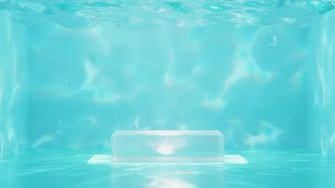 Underwater ocean with cube podium empty, reflect sunlight on surface. refle.. Stock Footage 277968359
