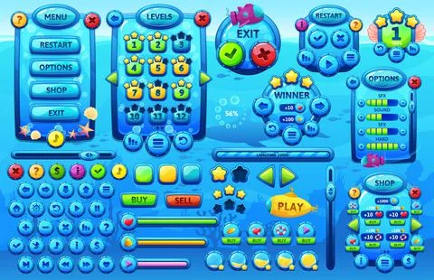 Underwater ocean game interface, cartoon sea GUI イラスト素材