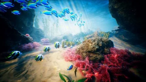 Underwater ocean waves and tropical fish Stock Illustration