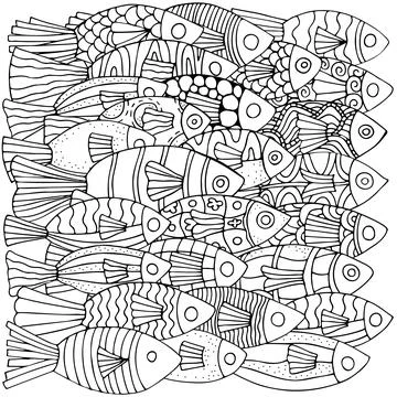 Underwater Pattern with black and white tropical fish. Exotic fish. Colorin.. Stock Illustration