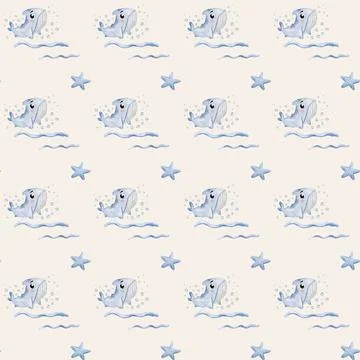 Underwater pattern design featuring playful sharks swimming in a seamless w.. Stock Photos