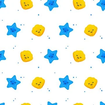 Underwater Pattern with Starfish and Seashells Stock Illustration