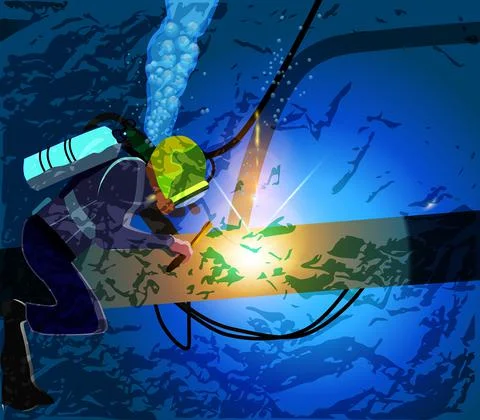 Underwater pipe welding Stock Illustration