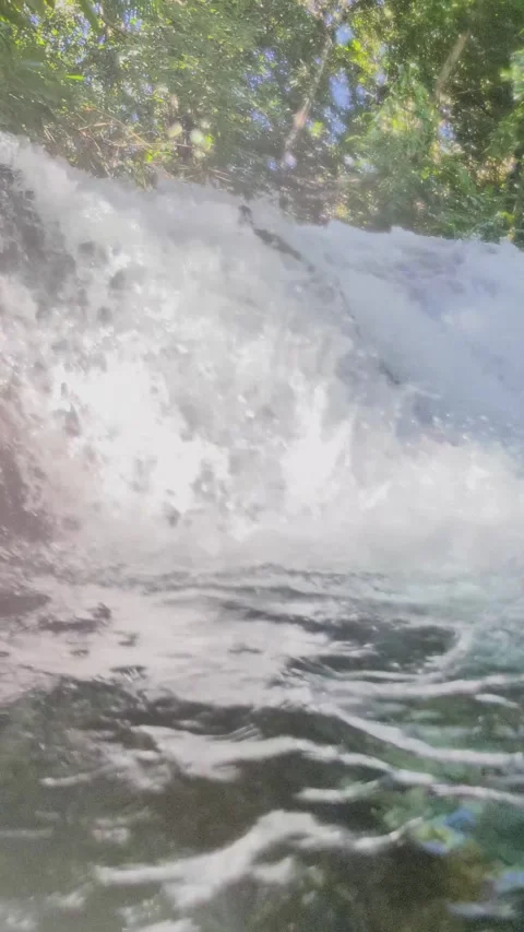 Underwater point of view of Formiga Waterfall splashing in nature. Jalapão. Stock Footage 313240855