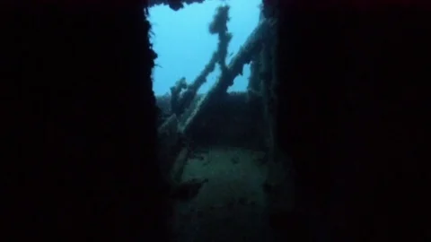 Underwater POV exploring inside the USS Spiegel Grove wreck Stock Footage 80439047