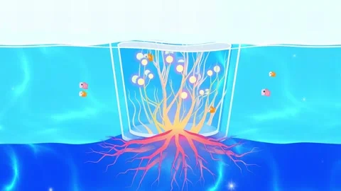 An Underwater Power Source: The Tree with the Electric Light Roots, Fish &amp; Wate Stock Footage 317967198