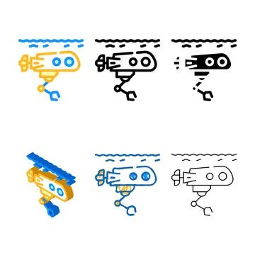 Underwater robot color icon vector types Stock Illustration