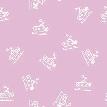 Underwater robot line vector seamless pattern Illustrazione stock