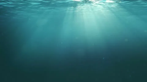 Underwater Scene with Sun rays shining through the water's surface. Stock Footage