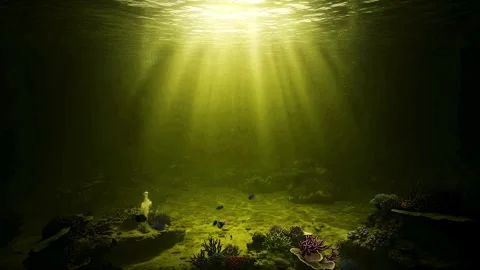 Underwater scene with sun rays through clear turquoise water Stock Footage 327523995