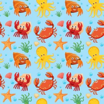 Underwater Sea Creatures Pattern Stock Illustration