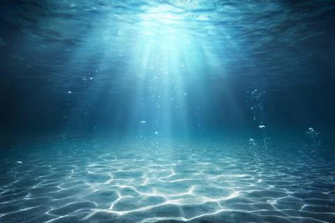 Underwater Sea - Deep Water Abyss With Blue Sun light Stock Photos