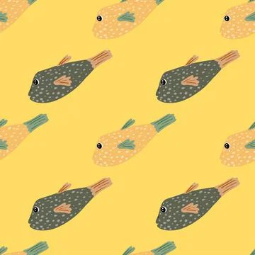 Underwater seamless pattern with hand drawn cute fish shapes. Orange pastel b Stockillustratie