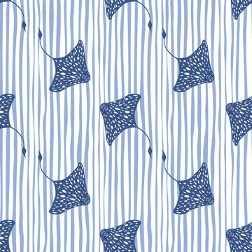 Underwater seamless pattern with navy blue stingray elements print. Blue and  스톡 일러스트