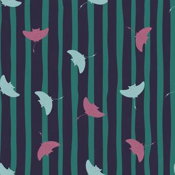 Underwater seamless pattern with random stingray elements print. Navy blue an イラスト素材