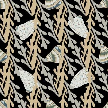 Underwater seamless shell vector pattern with a calming aesthetic. Stock Illustration