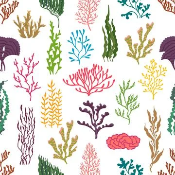 Underwater seaweed plants seamless pattern Illustrazione stock